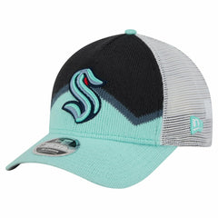 Seattle Kraken New Era Hockey Sock 9FORTY A-Frame M-Crown Adjustable Trucker Hat - Light Blue/Deep Sea Blue - NHL
