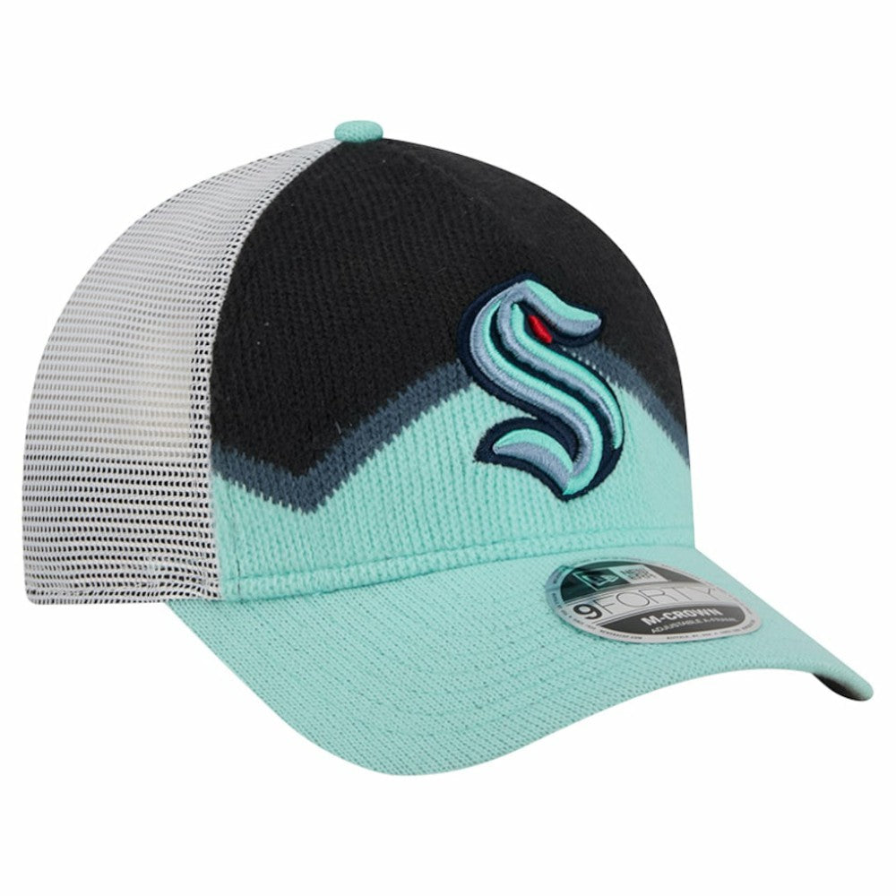 Seattle Kraken New Era Hockey Sock 9FORTY A-Frame M-Crown Adjustable Trucker Hat - Light Blue/Deep Sea Blue - NHL