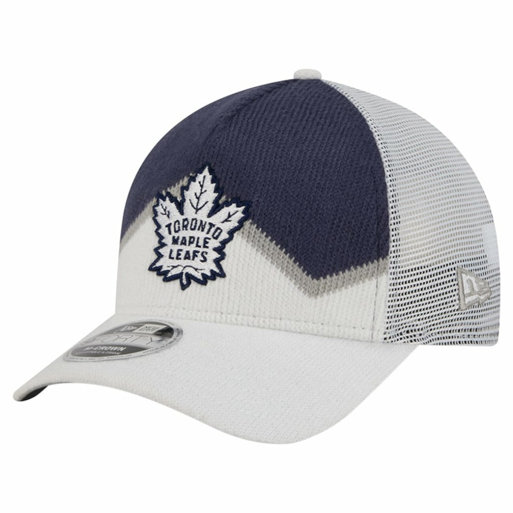 Toronto Maple Leafs New Era Hockey Sock 9FORTY A-Frame M-Crown Adjustable Trucker Hat - White/Blue - NHL