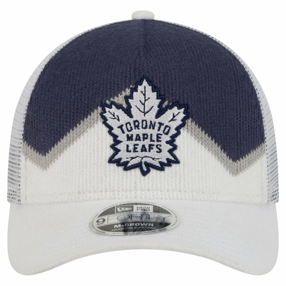 Toronto Maple Leafs New Era Hockey Sock 9FORTY A-Frame M-Crown Adjustable Trucker Hat - White/Blue - NHL