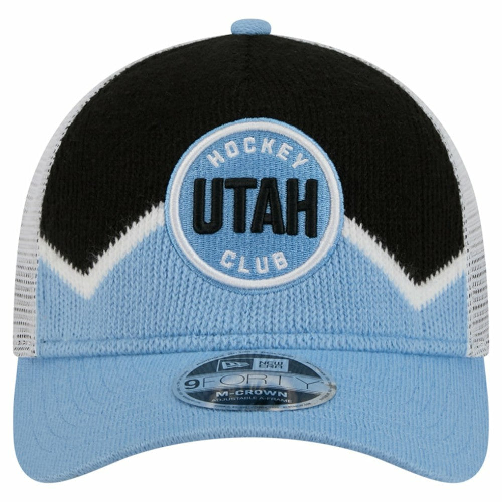 Utah Mammoth New Era Hockey Sock 9FORTY A-Frame M-Crown Adjustable Trucker Hat - Light Blue/Black - NHL