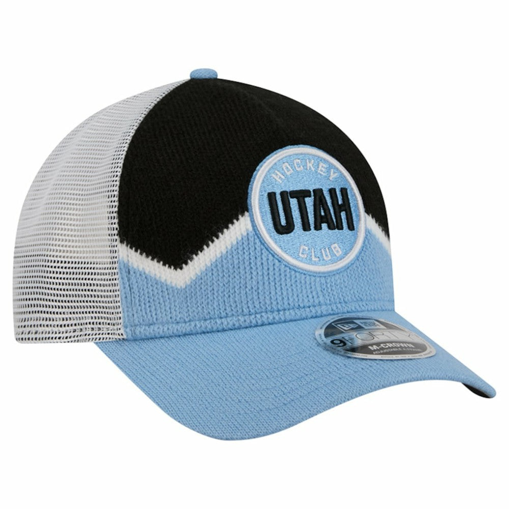 Utah Mammoth New Era Hockey Sock 9FORTY A-Frame M-Crown Adjustable Trucker Hat - Light Blue/Black - NHL