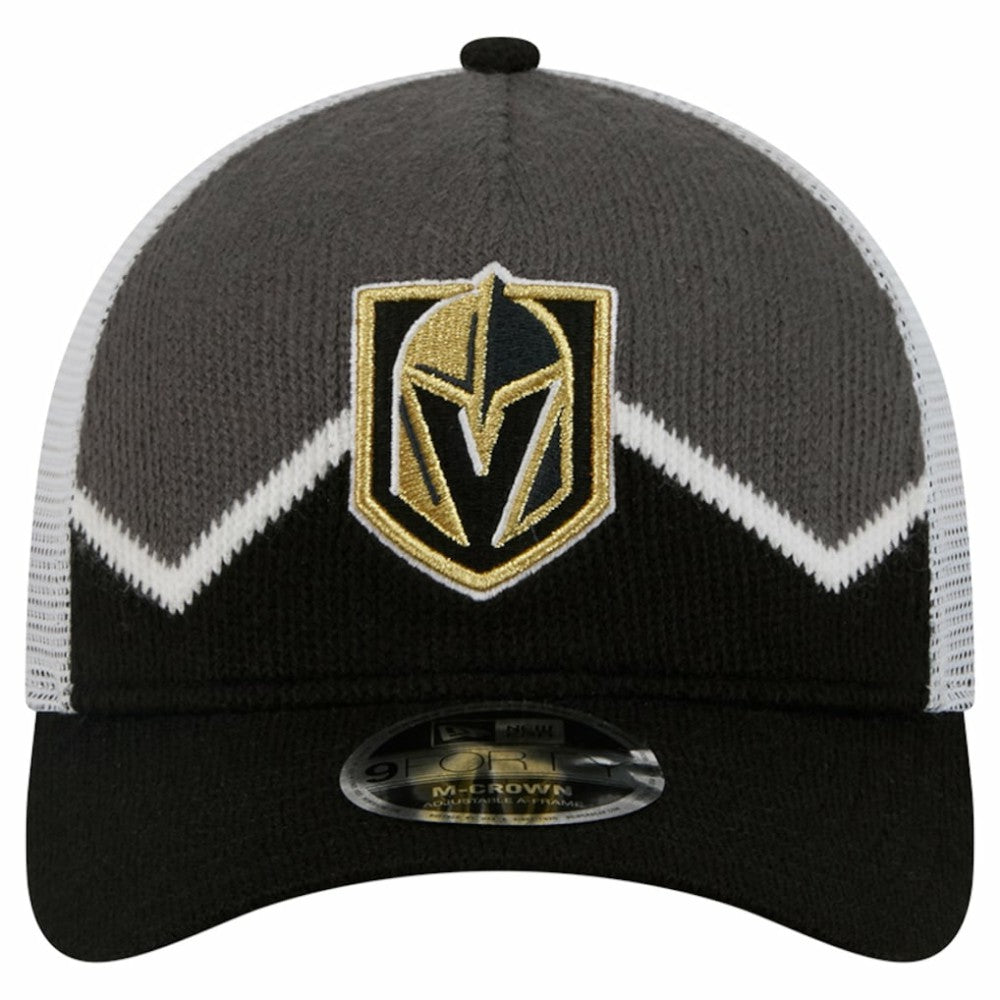 Vegas Golden Knights New Era Hockey Sock 9FORTY A-Frame M-Crown Adjustable Trucker Hat - Black/Gray - NHL