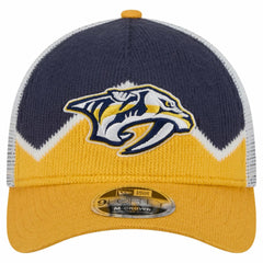 Nashville Predators New Era Hockey Sock 9FORTY A-Frame M-Crown Adjustable Trucker Hat - Gold/Navy - NHL