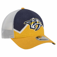 Nashville Predators New Era Hockey Sock 9FORTY A-Frame M-Crown Adjustable Trucker Hat - Gold/Navy - NHL