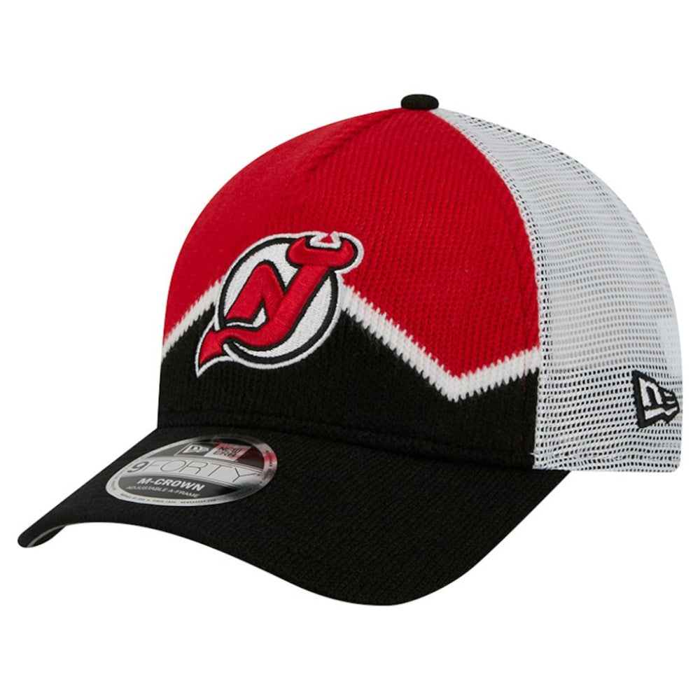 New Jersey Devils New Era Hockey Sock 9FORTY A-Frame M-Crown Adjustable Trucker Hat - Black/Red - NHL