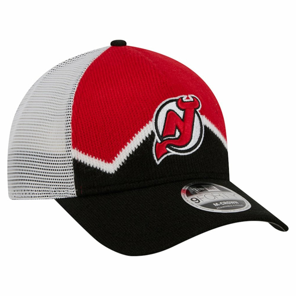 New Jersey Devils New Era Hockey Sock 9FORTY A-Frame M-Crown Adjustable Trucker Hat - Black/Red - NHL