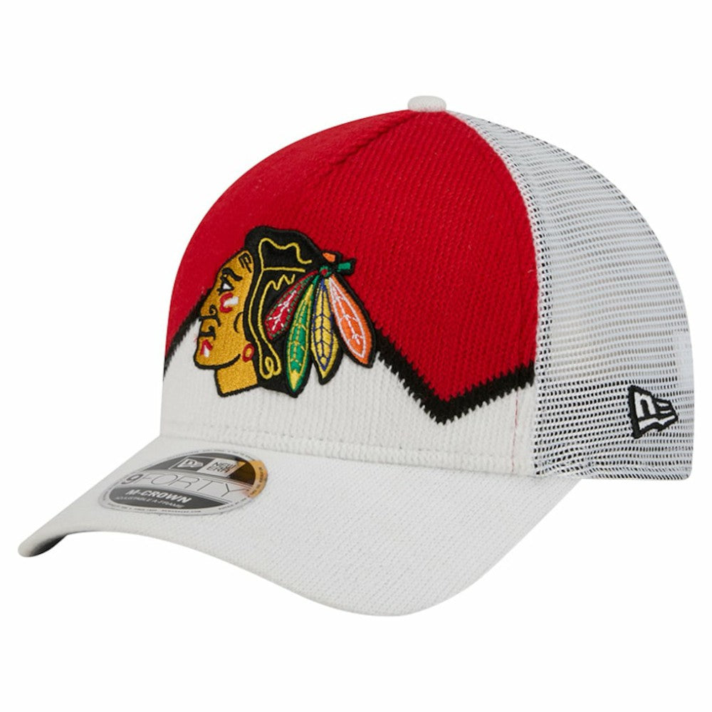 Chicago Blackhawks New Era Hockey Sock 9FORTY A-Frame M-Crown Adjustable Trucker Hat - White/Red - NHL