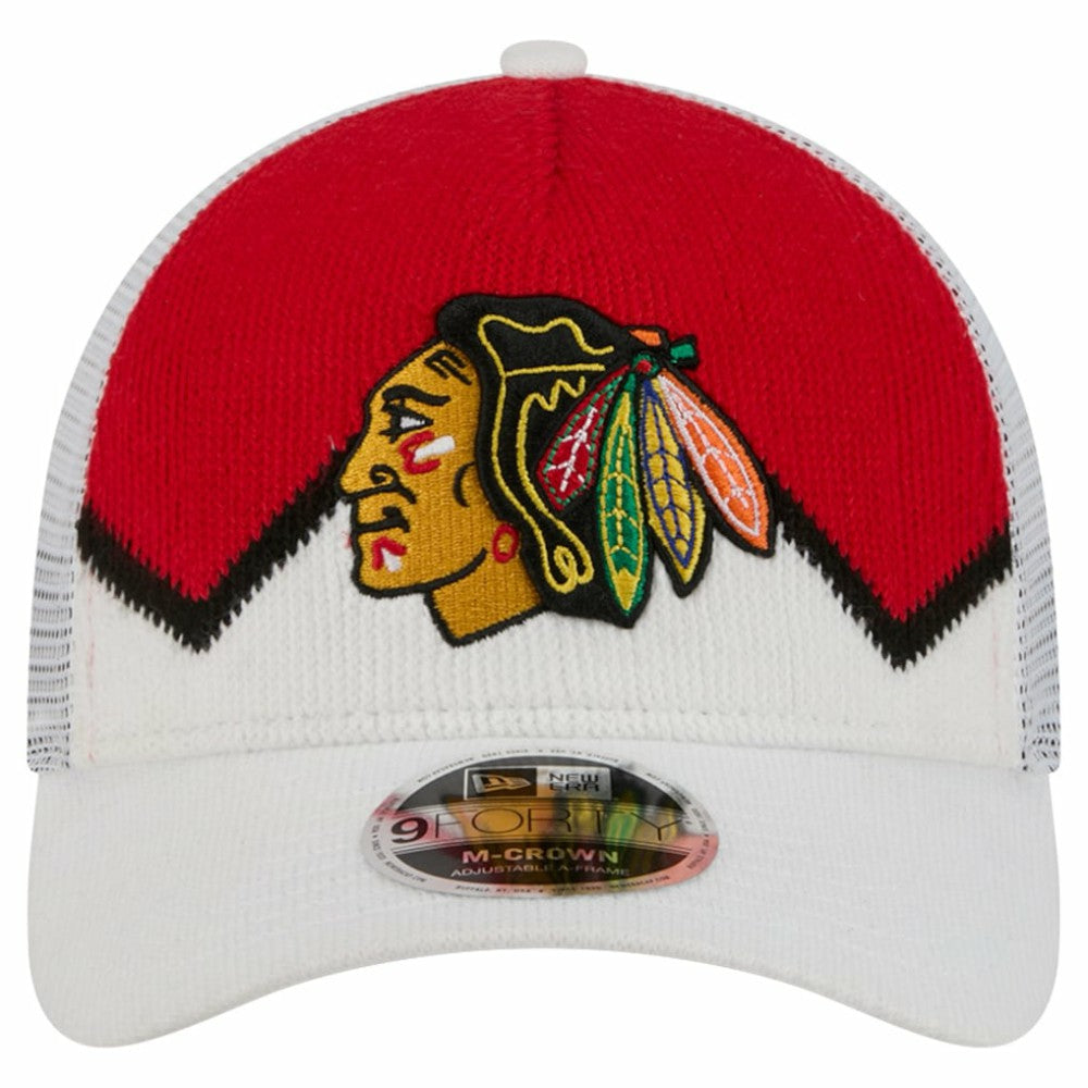 Chicago Blackhawks New Era Hockey Sock 9FORTY A-Frame M-Crown Adjustable Trucker Hat - White/Red - NHL