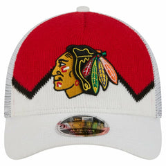 Chicago Blackhawks New Era Hockey Sock 9FORTY A-Frame M-Crown Adjustable Trucker Hat - White/Red - NHL