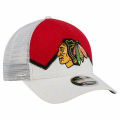 Chicago Blackhawks New Era Hockey Sock 9FORTY A-Frame M-Crown Adjustable Trucker Hat - White/Red - NHL