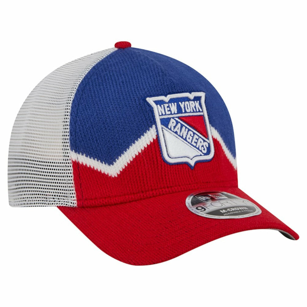 New York Rangers New Era Hockey Sock 9FORTY A-Frame M-Crown Adjustable Trucker Hat - Red/Blue - NHL