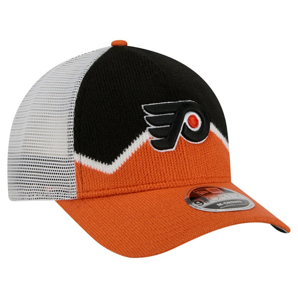 Philadelphia Flyers New Era Hockey Sock 9FORTY A-Frame M-Crown Adjustable Trucker Hat - Orange/Black - NHL