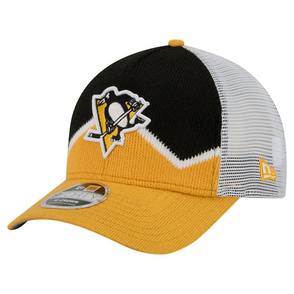 Pittsburgh Penguins New Era Hockey Sock 9FORTY A-Frame M-Crown Adjustable Trucker Hat - Gold/Black - NHL