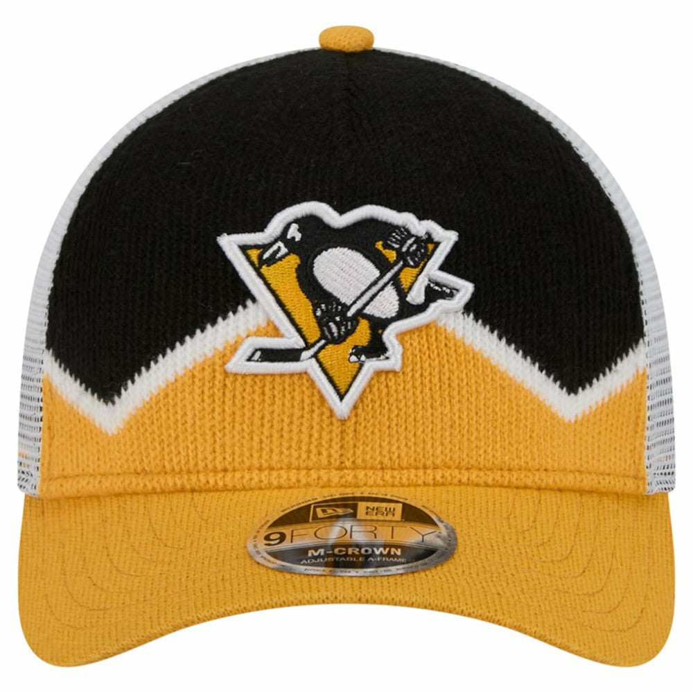 Pittsburgh Penguins New Era Hockey Sock 9FORTY A-Frame M-Crown Adjustable Trucker Hat - Gold/Black - NHL
