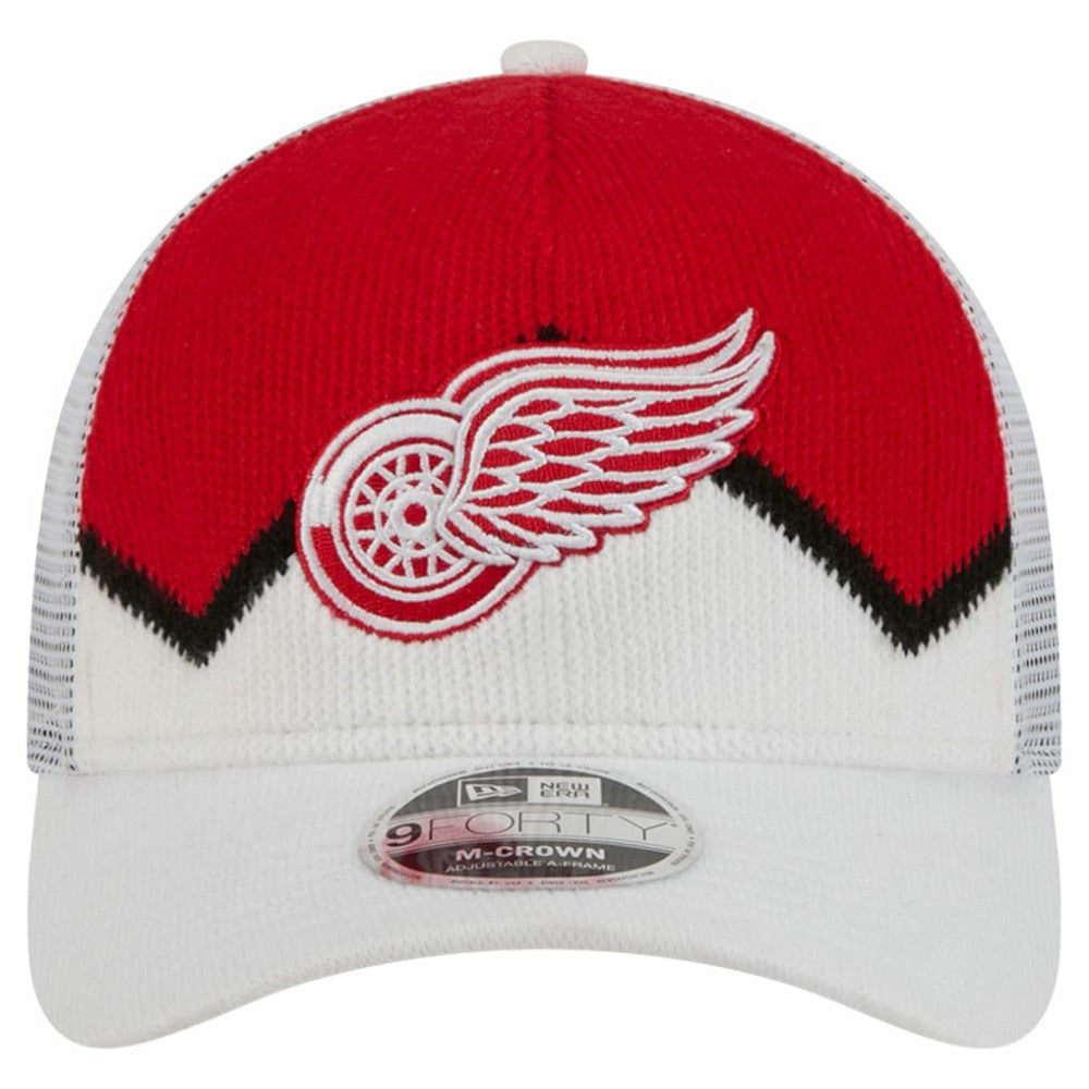 Detroit Red Wings New Era Hockey Sock 9FORTY A-Frame M-Crown Adjustable Trucker Hat - White/Red - NHL