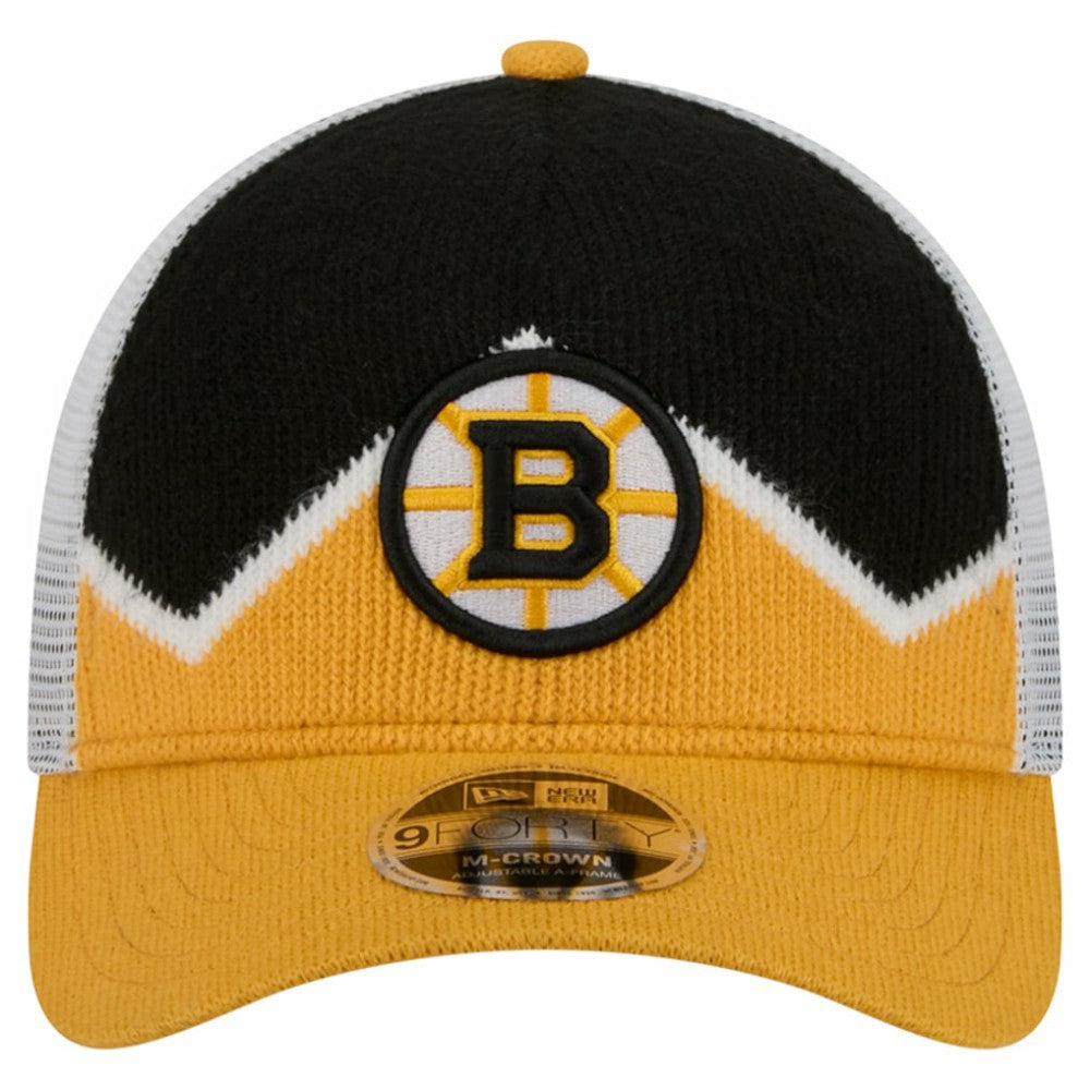 Boston Bruins New Era Hockey Sock 9FORTY A-Frame M-Crown Adjustable Trucker Hat - Gold/Black - NHL