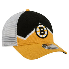 Boston Bruins New Era Hockey Sock 9FORTY A-Frame M-Crown Adjustable Trucker Hat - Gold/Black - NHL
