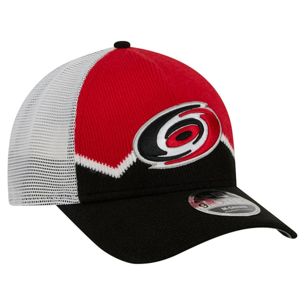 Carolina Hurricanes New Era Hockey Sock 9FORTY A-Frame M-Crown Adjustable Trucker Hat - Black/Red - NHL