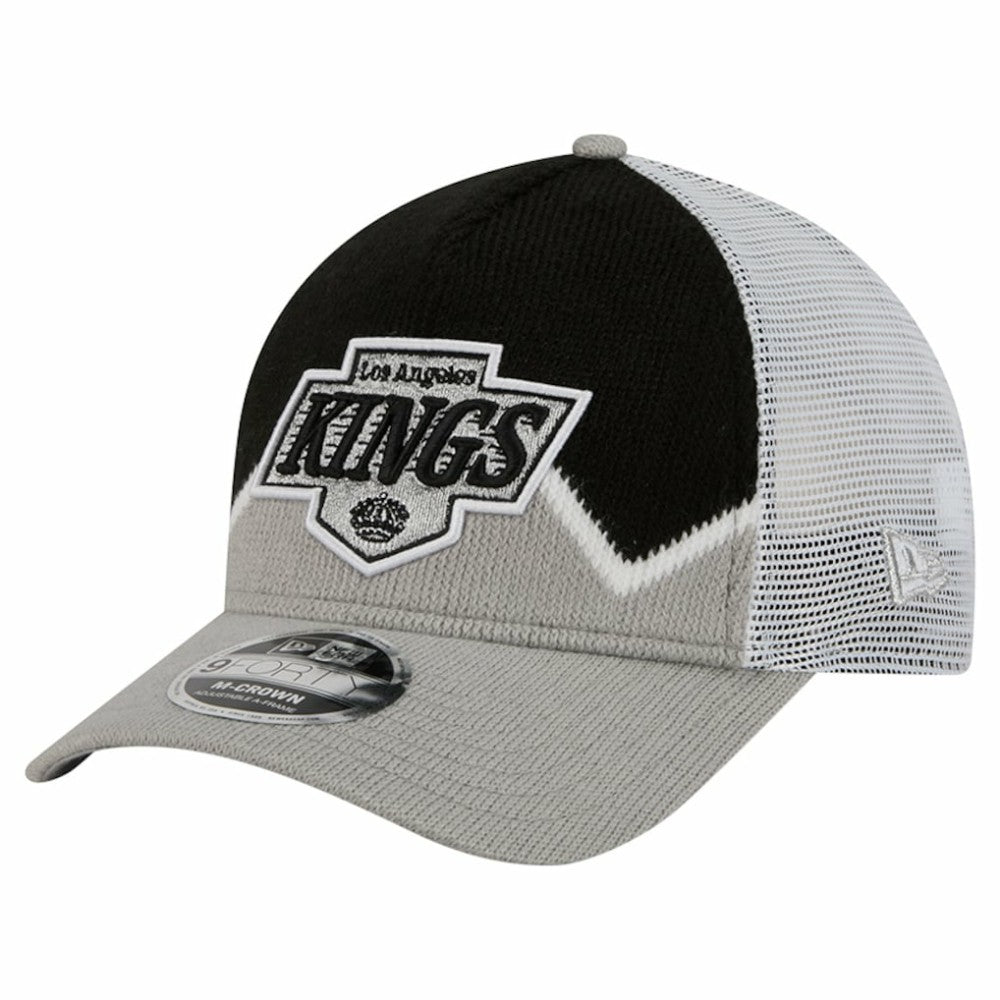 Los Angeles Kings New Era Hockey Sock 9FORTY A-Frame M-Crown Adjustable Trucker Hat - Silver/Black - NHL