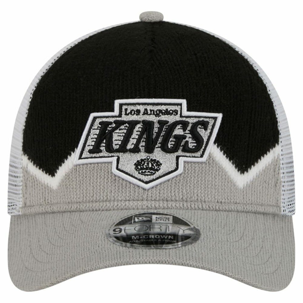 Los Angeles Kings New Era Hockey Sock 9FORTY A-Frame M-Crown Adjustable Trucker Hat - Silver/Black - NHL