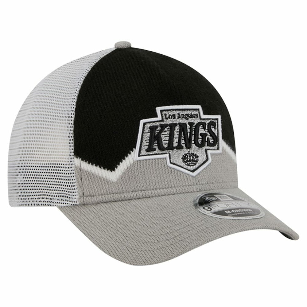 Los Angeles Kings New Era Hockey Sock 9FORTY A-Frame M-Crown Adjustable Trucker Hat - Silver/Black - NHL