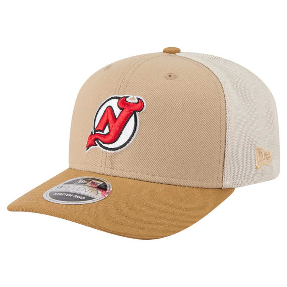 New Jersey Devils New Era Two-Tone Trucker 9SEVENTY Stretch Snap Adjustable Hat - Tan/Light Brown - NHL
