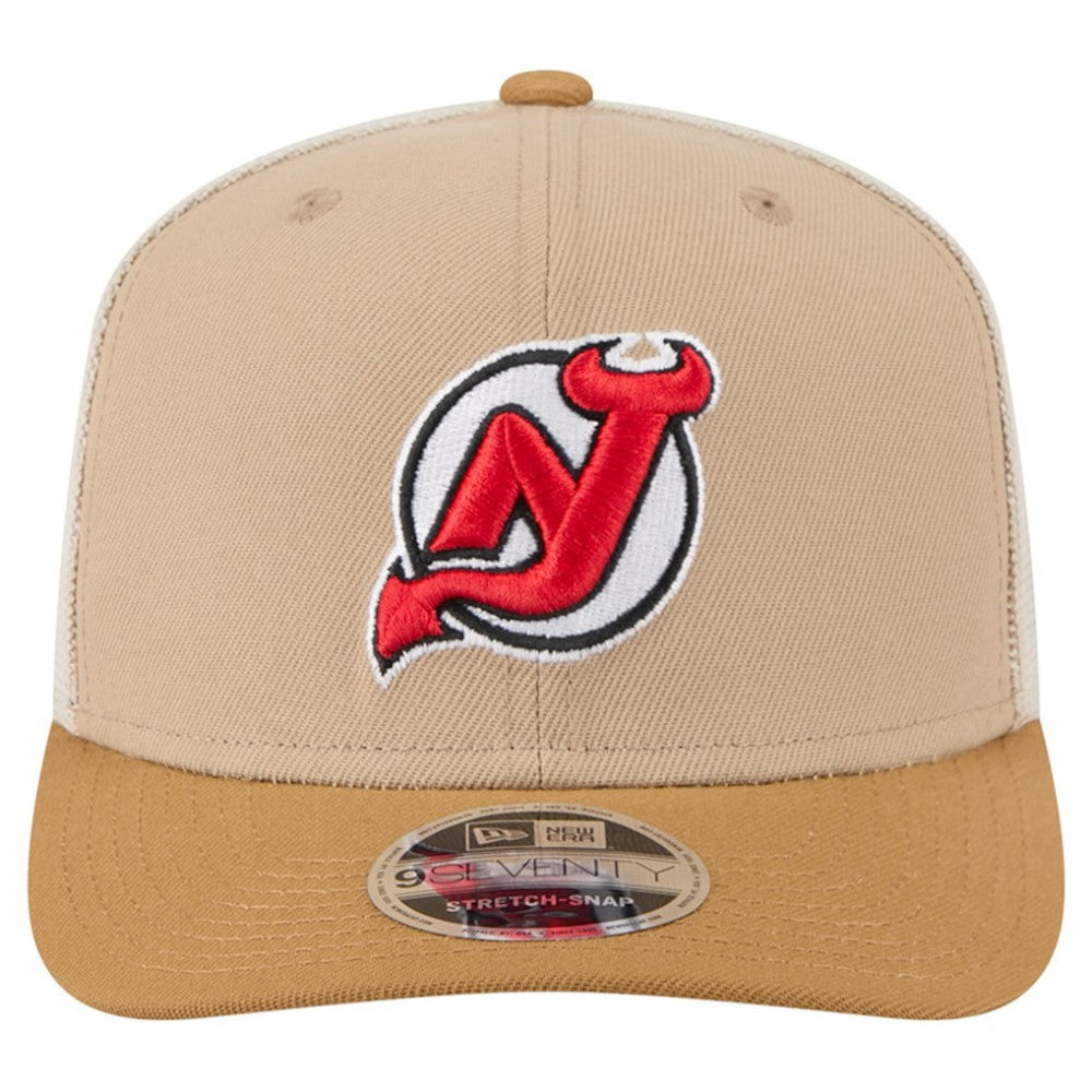 New Jersey Devils New Era Two-Tone Trucker 9SEVENTY Stretch Snap Adjustable Hat - Tan/Light Brown - NHL