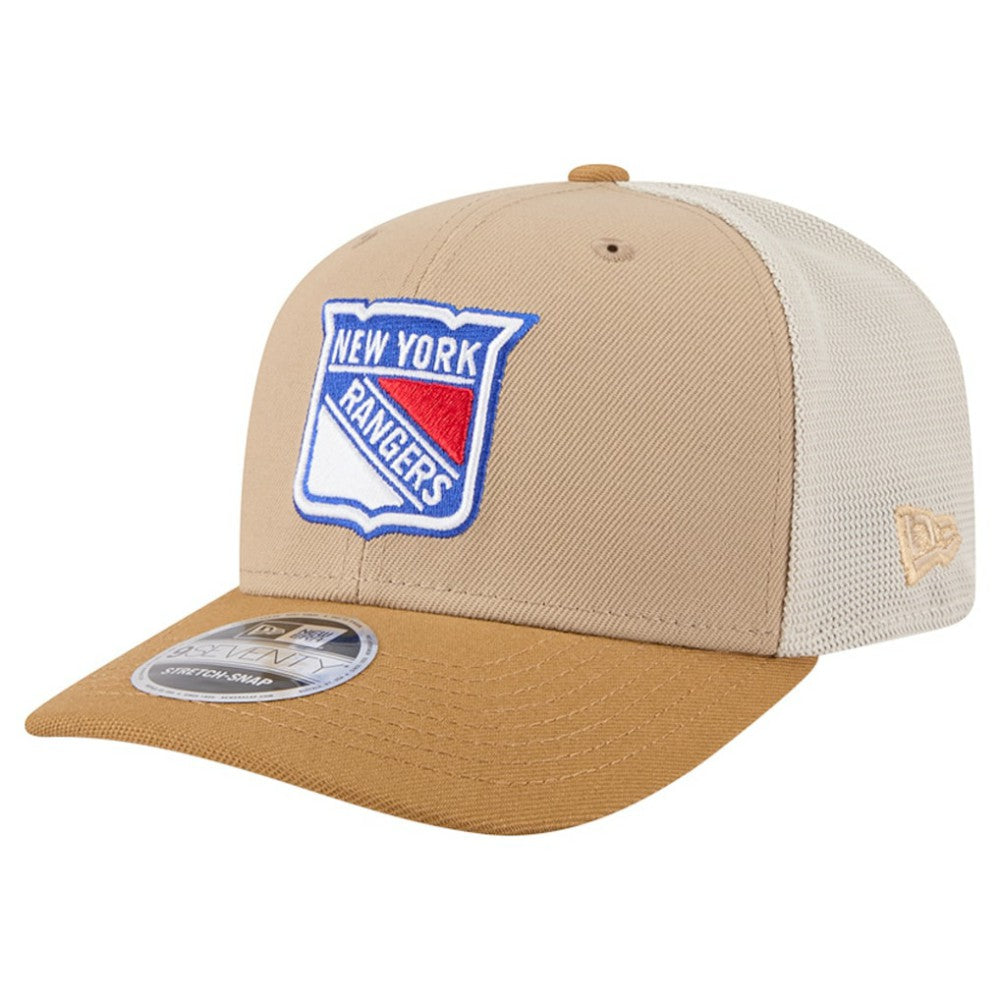 New York Rangers New Era Two-Tone Trucker 9SEVENTY Stretch Snap Adjustable Hat - Tan/Light Brown - NHL