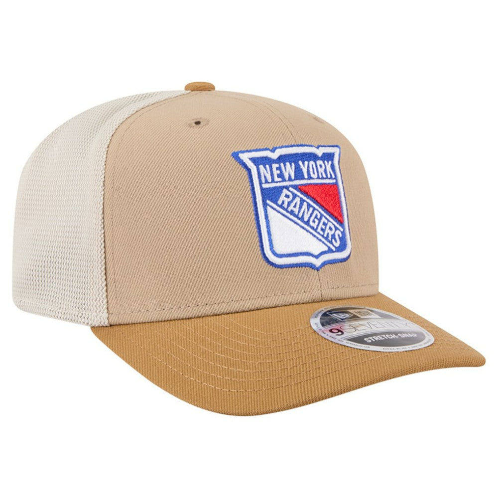 New York Rangers New Era Two-Tone Trucker 9SEVENTY Stretch Snap Adjustable Hat - Tan/Light Brown - NHL