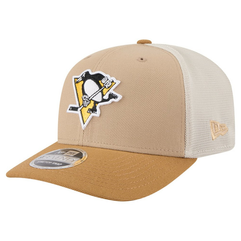 Pittsburgh Penguins New Era Two-Tone Trucker 9SEVENTY Stretch Snap Adjustable Hat - Tan/Light Brown - NHL