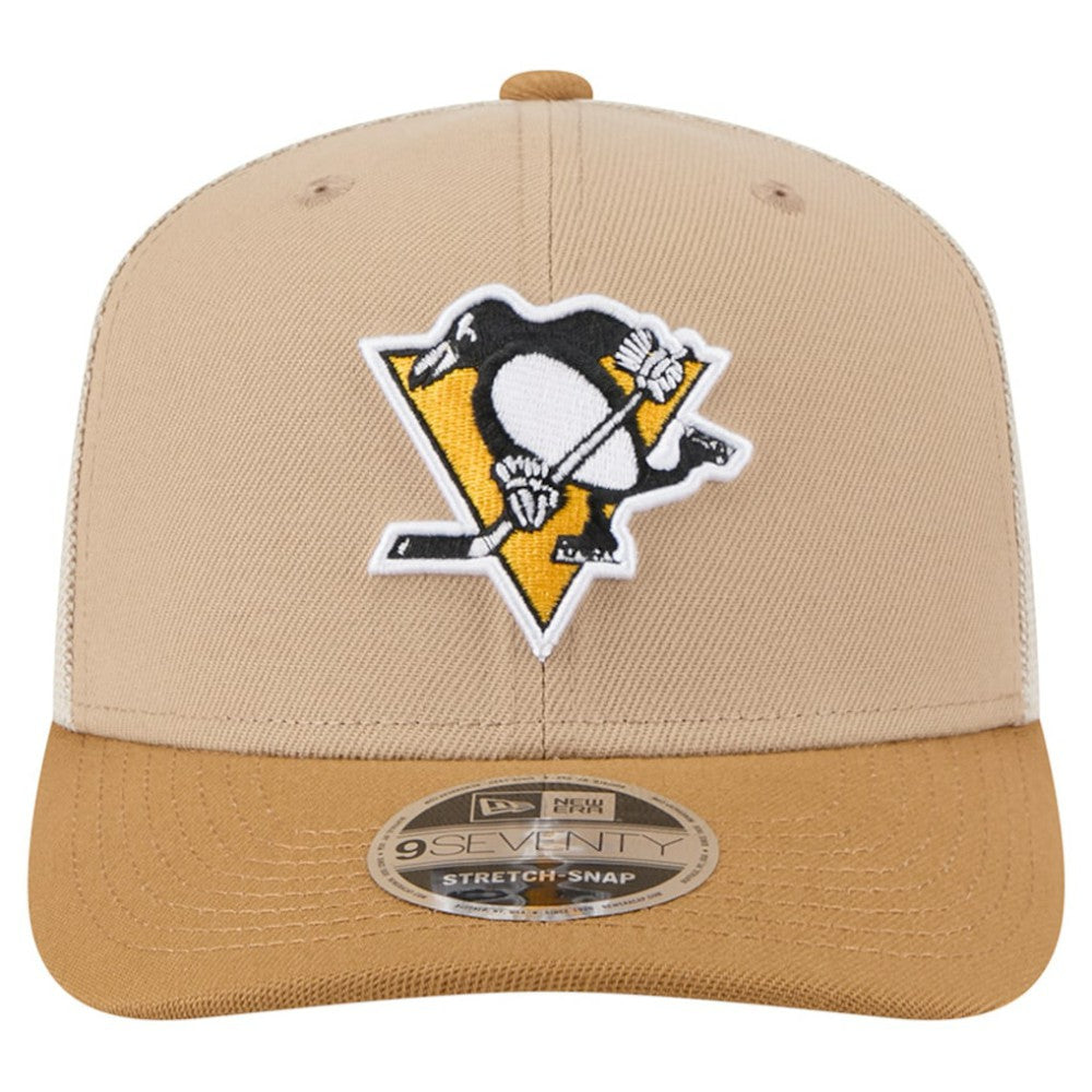 Pittsburgh Penguins New Era Two-Tone Trucker 9SEVENTY Stretch Snap Adjustable Hat - Tan/Light Brown - NHL
