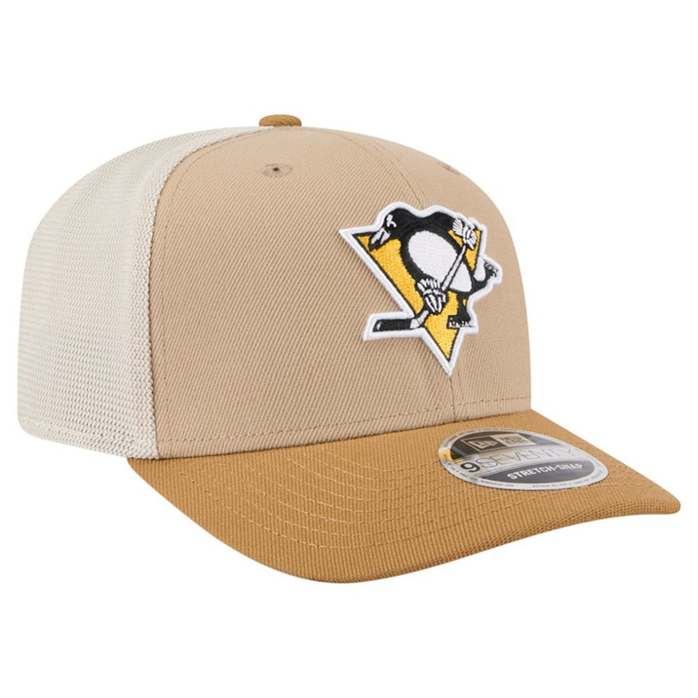 Pittsburgh Penguins New Era Two-Tone Trucker 9SEVENTY Stretch Snap Adjustable Hat - Tan/Light Brown - NHL