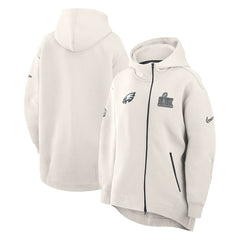 Philadelphia Eagles Women's Super Bowl LIX Opening Night Tech Fleece Full-Zip Hoodie Cream | Nike for Sale