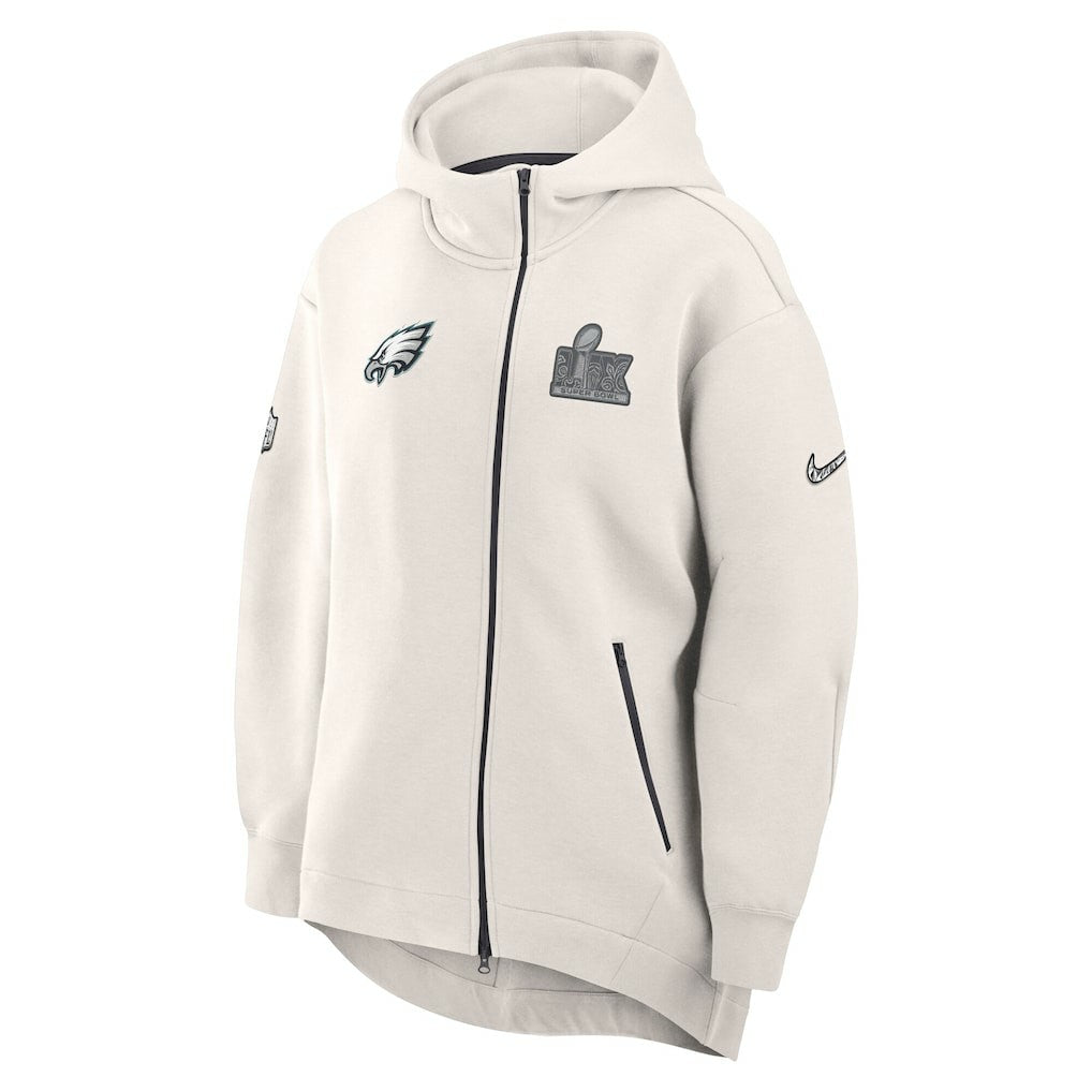 Philadelphia Eagles Women's Super Bowl LIX Opening Night Tech Fleece Full-Zip Hoodie Cream | Nike for Sale