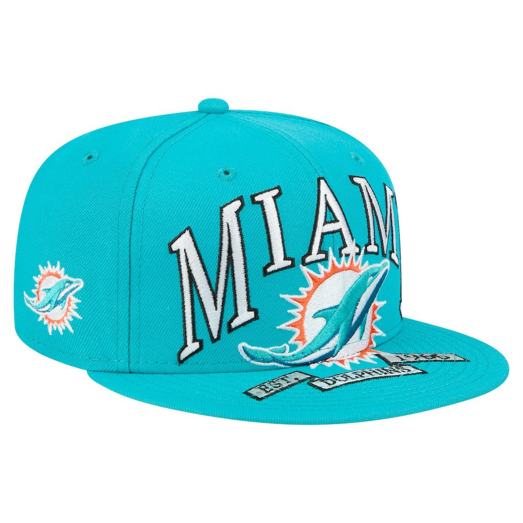 Miami Dolphins New Era Oversized 59FIFTY Fitted Hat Aqua | NFL