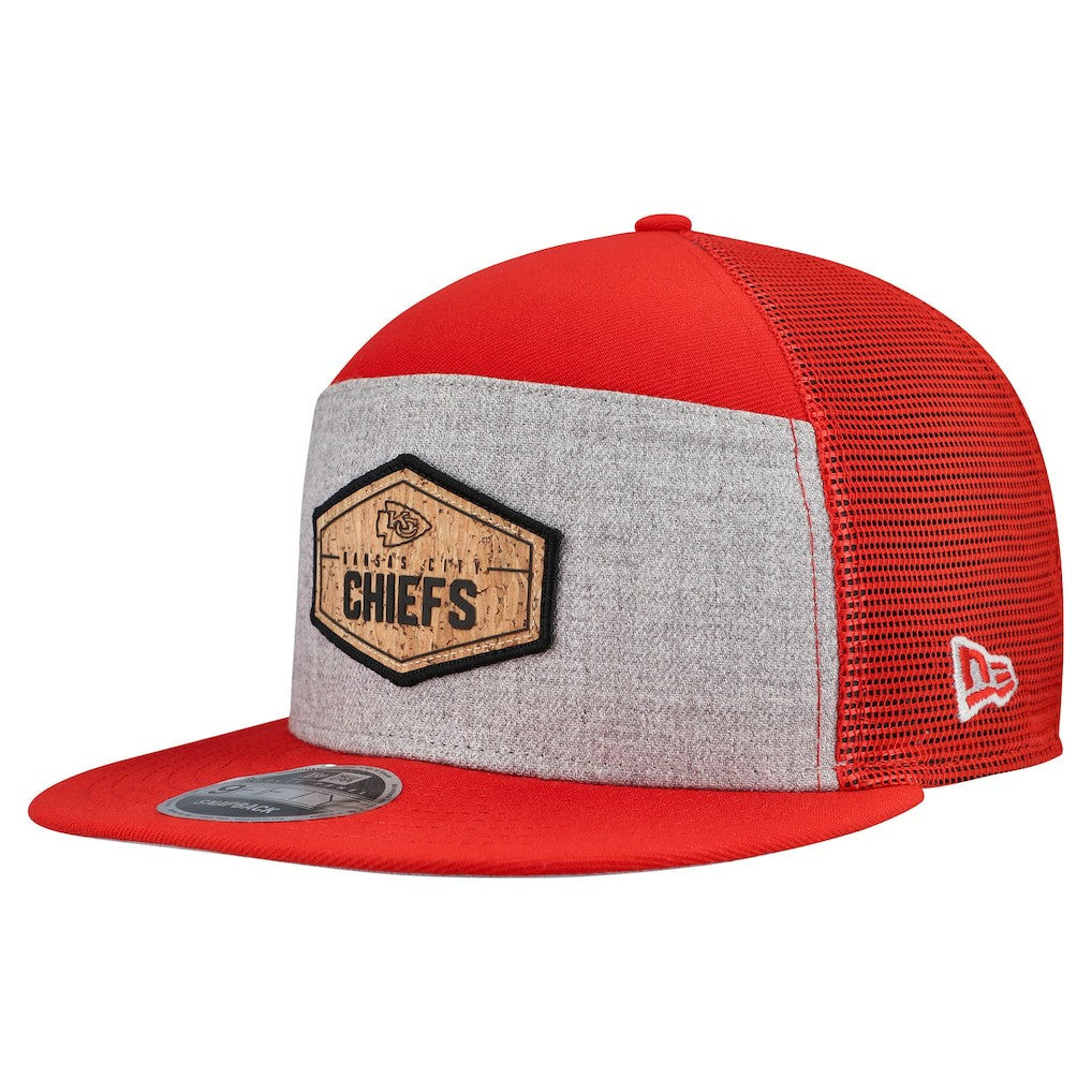 Kansas City Chiefs New Era Cork Split Panel 9FIFTY Trucker Snapback Hat Gray/Red | NFL