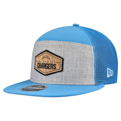 Los Angeles Chargers New Era Cork Split Panel 9FIFTY Trucker Snapback Hat Gray/Powder Blue | NFL