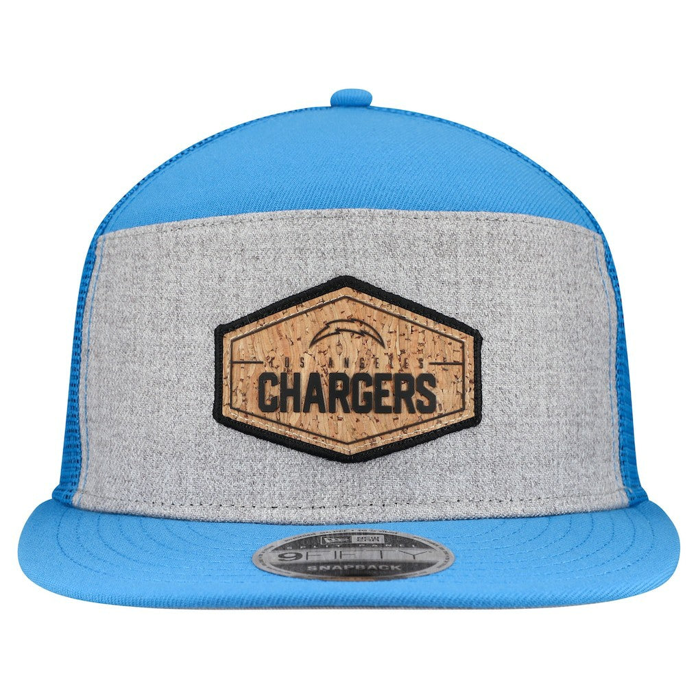 Los Angeles Chargers New Era Cork Split Panel 9FIFTY Trucker Snapback Hat Gray/Powder Blue | NFL