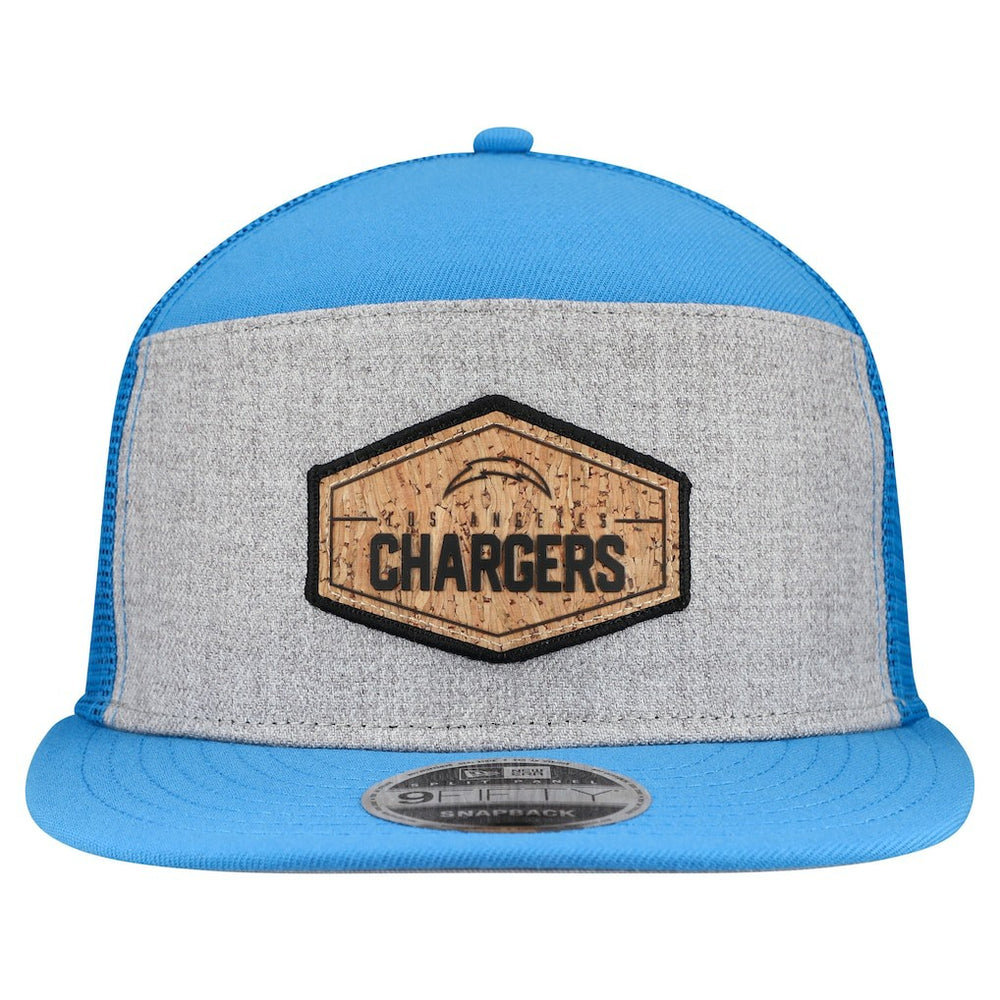 Los Angeles Chargers New Era Cork Split Panel 9FIFTY Trucker Snapback Hat Gray/Powder Blue | NFL