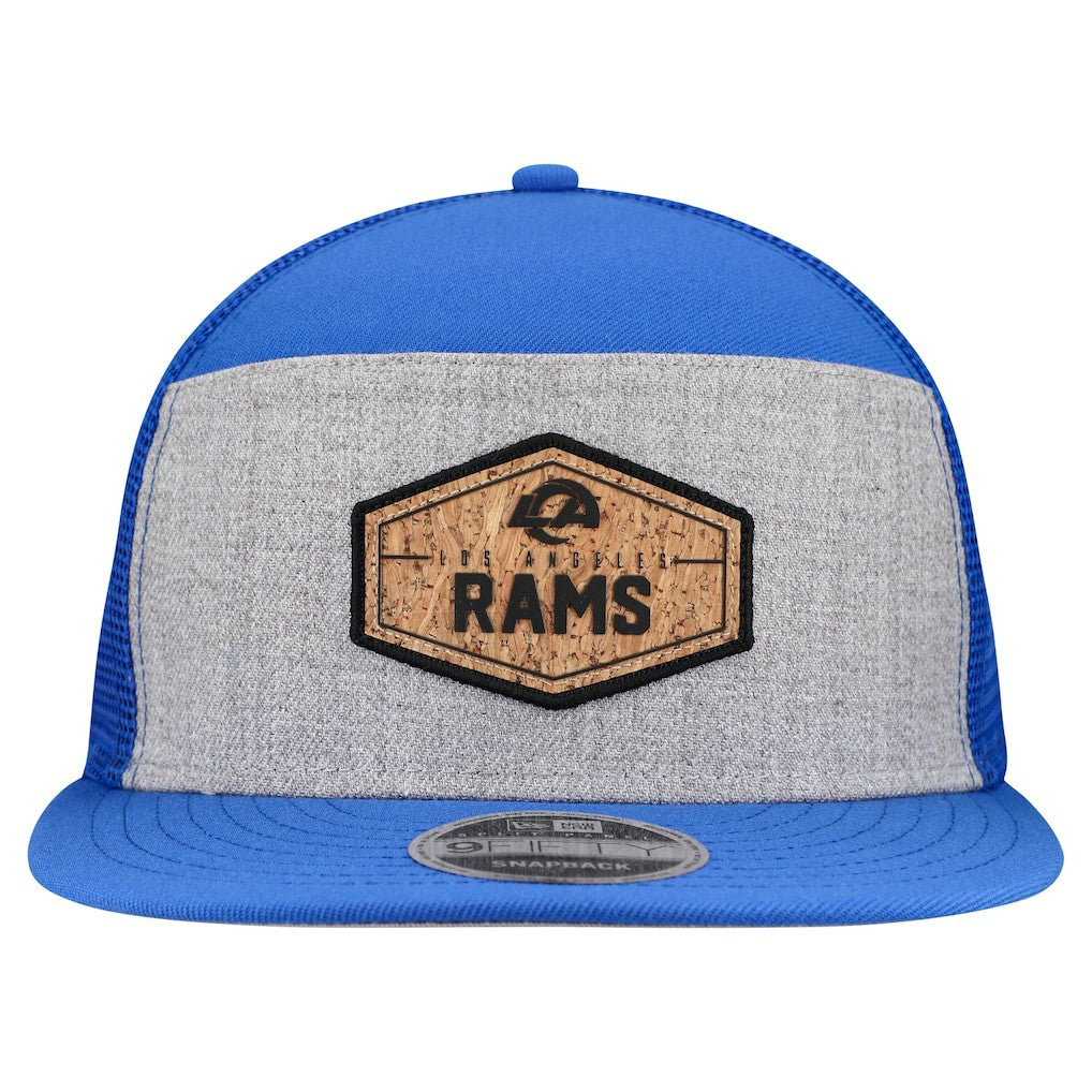 Los Angeles Rams New Era Cork Split Panel 9FIFTY Trucker Snapback Hat Gray/Royal | NFL