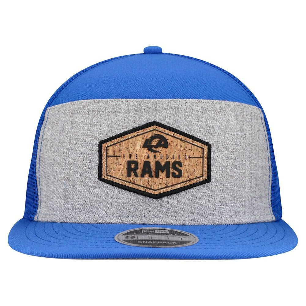 Los Angeles Rams New Era Cork Split Panel 9FIFTY Trucker Snapback Hat Gray/Royal | NFL