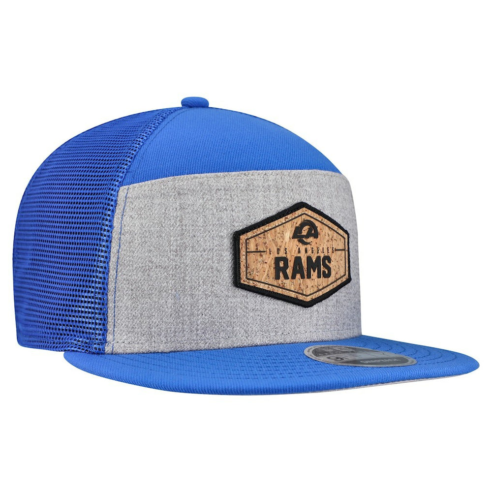 Los Angeles Rams New Era Cork Split Panel 9FIFTY Trucker Snapback Hat Gray/Royal | NFL
