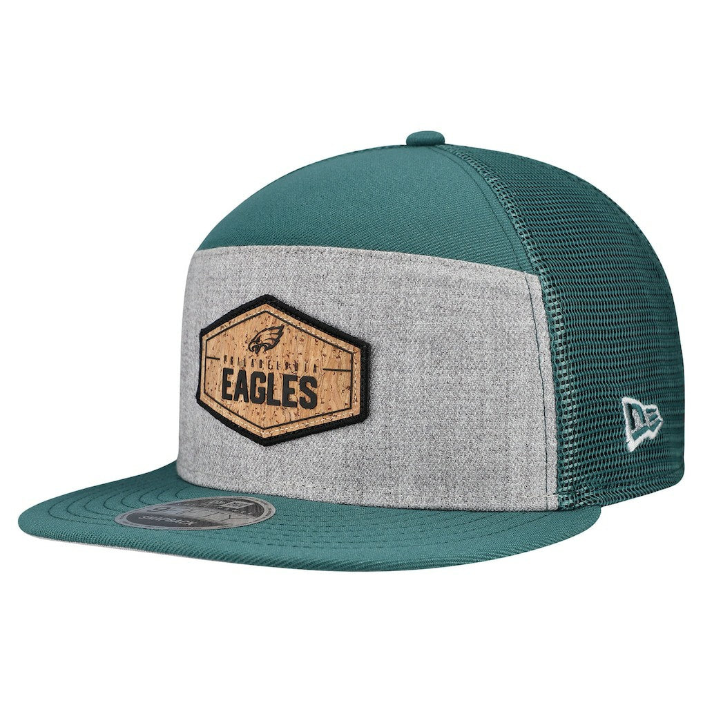 Philadelphia Eagles New Era Cork Split Panel 9FIFTY Trucker Snapback Hat Gray/Midnight Green | NFL