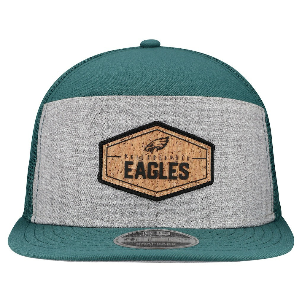 Philadelphia Eagles New Era Cork Split Panel 9FIFTY Trucker Snapback Hat Gray/Midnight Green | NFL