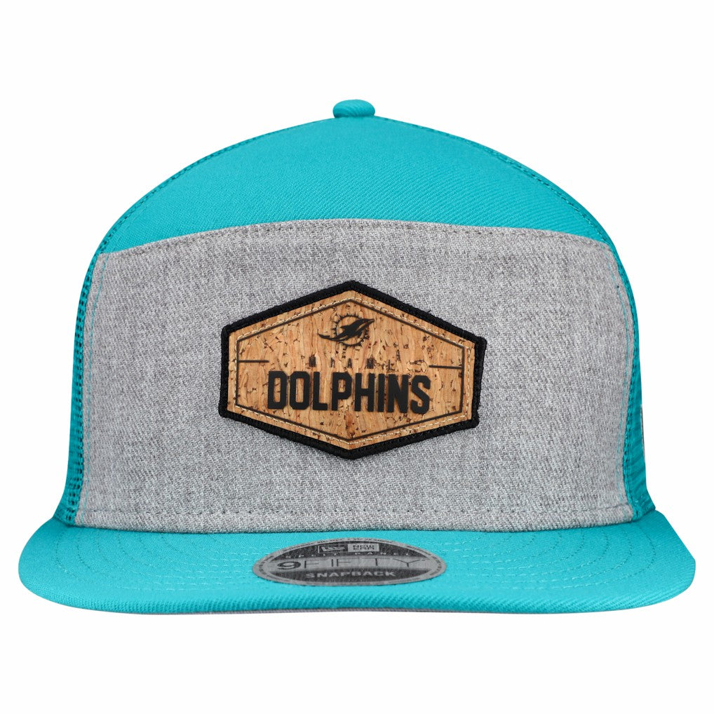 Miami Dolphins New Era Cork Split Panel 9FIFTY Trucker Snapback Hat Gray/Aqua | NFL