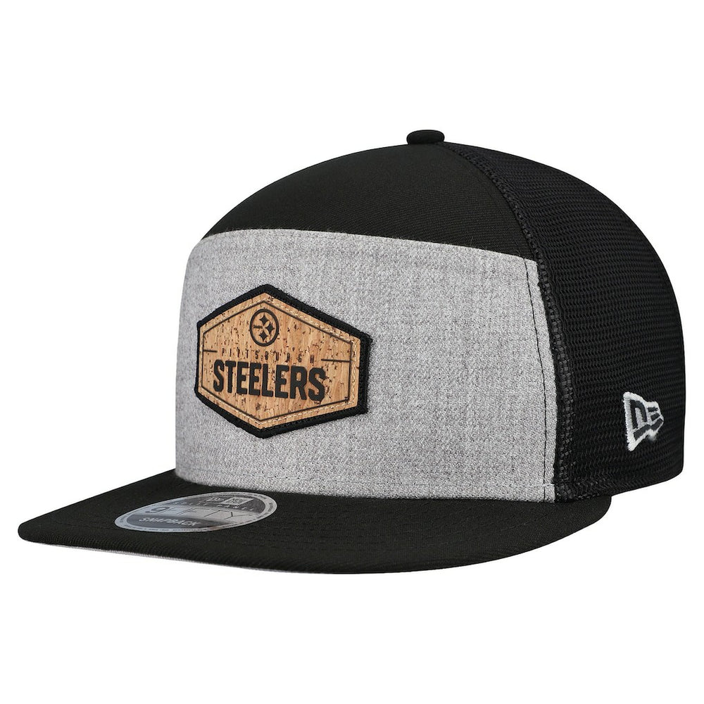 Pittsburgh Steelers New Era Cork Split Panel 9FIFTY Trucker Snapback Hat Gray/Black | NFL