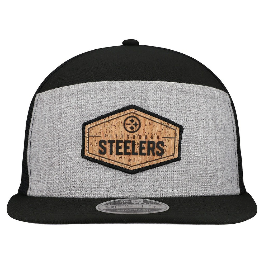 Pittsburgh Steelers New Era Cork Split Panel 9FIFTY Trucker Snapback Hat Gray/Black | NFL
