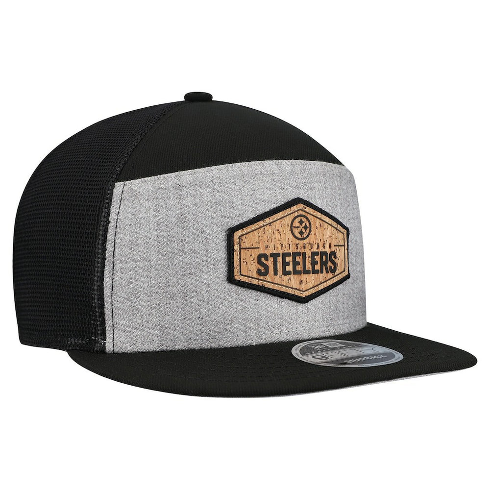 Pittsburgh Steelers New Era Cork Split Panel 9FIFTY Trucker Snapback Hat Gray/Black | NFL
