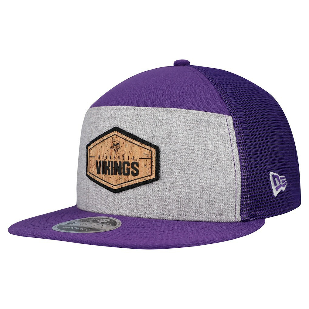 Minnesota Vikings New Era Cork Split Panel 9FIFTY Trucker Snapback Hat Gray/Purple | NFL